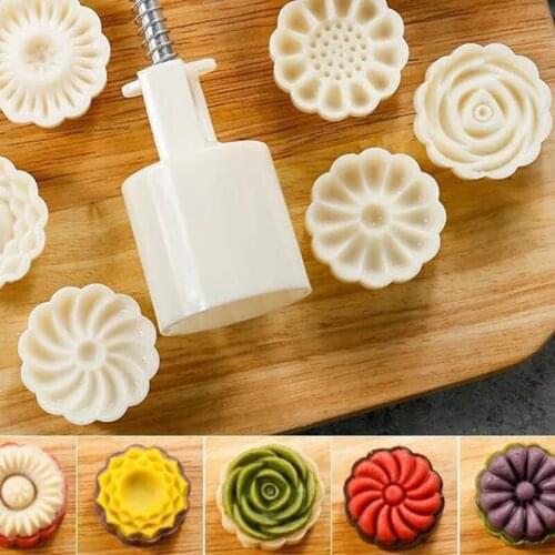 Cookie Press Mid-Autumn Festival Hand-Pressure Moon Cake Mould with 6 Pcs Mode