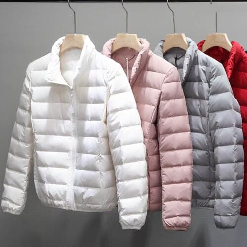 Seamless Winter Puffer Jackets for Women Warm White Duck Feather Parka Coats Female Light Weight Portable Windproof Outerwear