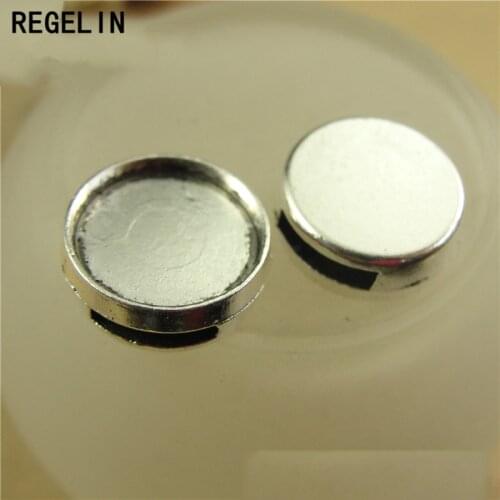 REGELIN Round Cabochons Base Jewelry Setting 8x2mm Hole size Bezel Trays 50pcs Fit 12mm Round Glass Cabochon Cameo DIY Bracelet