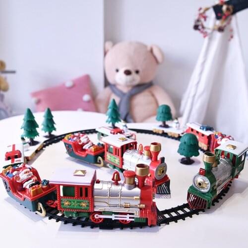 Christmas Electric Rail Car Train Toy Kids Railway Train Set Assemble Railway Musical Light Toys Racing Road Building Block Gift