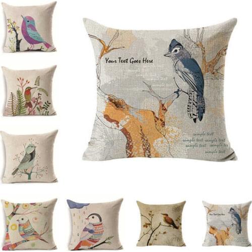 Cute Brid Pattern Cushion Cover Pillow Case Cotton Linen 18'' Home Sofa Bedroom Decor