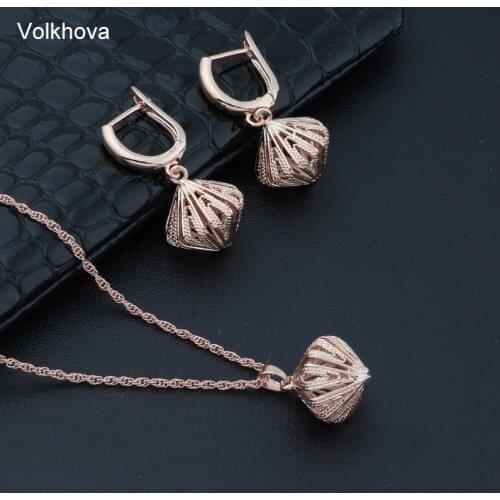 Volkhova Rose Gold-color Wedding Jewelry Set Irregular Shaped Jewelry Elegant Engagement Earring + Pendant Necklace for Female A