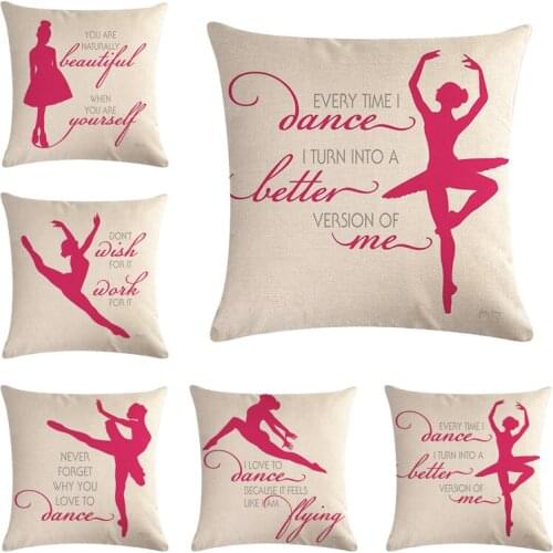 Dance Cushion Cover Letter Ballet Girl for Sofa Home Decorative Throw Pillow Case Cotton Linen Couple Pillowcase Capa Almofada
