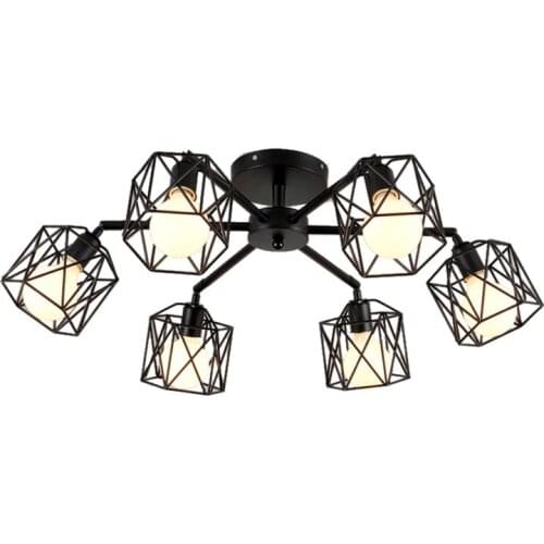 Vintage Ceiling Lamp Multiple Rod Wrought Iron Ceiling Lights E27 Bulb Corridor Aisle Living Room Bedroom Home Lighting Fixtures