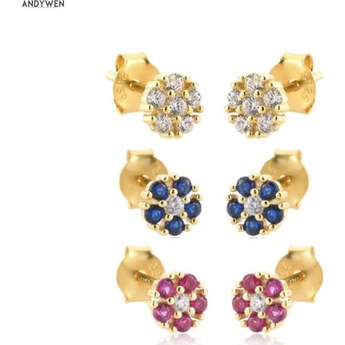 ANDYWEN 925 Sterling Silver 2021 Gold Flower Stud Earring Piercing Luxury Jewelry Rock Punk Wedding Clips Three Color Blossom