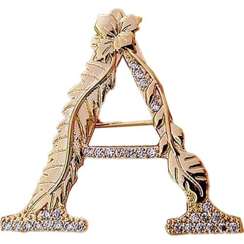 Korean Fashion English Letter A Brooches for Women Crystal Metal Lapel Pins Suit Dress Badge Jewelry Clothing Accessories