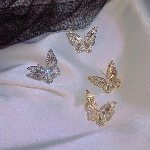 2021 Sweet Stud Earrings for Women Girl Cute Korean Fantasy Butterfly Bling Zircon S925 Earring Fashion Jewelry Accessories Gift