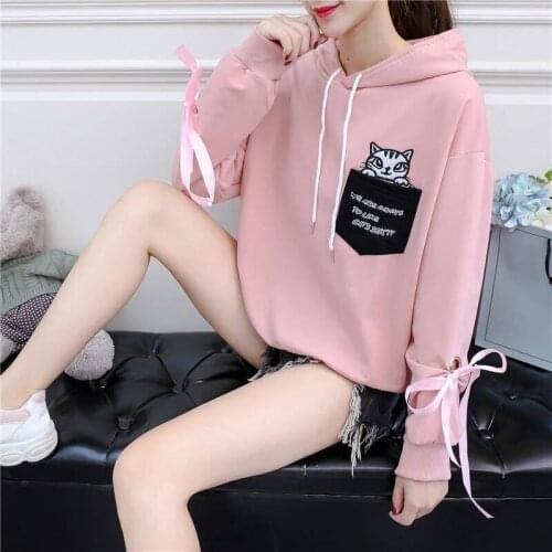 Spring Autumn Style Womens Hoodies Patchwork Printed Bow Casual Long Sleeve Casual Sweet Sweatshirts AA4133