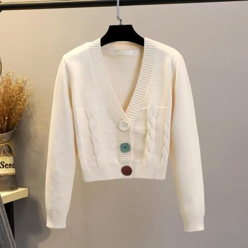 Sweater womens spring and autumn 2021 new single-breasted knitted cardigan twist stripe long-sleeved v-neck solid color top