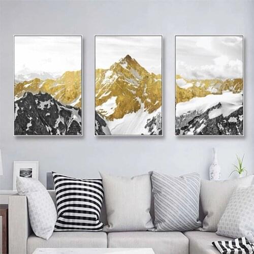 Golden Snow Mountain Golden Mountain Abstract Wall Art Print Canvas Painting Decorative Picture For Home Decor Poster