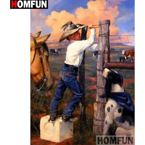 HOMFUN Full Square/Round Drill 5D DIY Diamond Painting "Boy and dog" 3D Embroidery Cross Stitch 5D Home Decor A15147