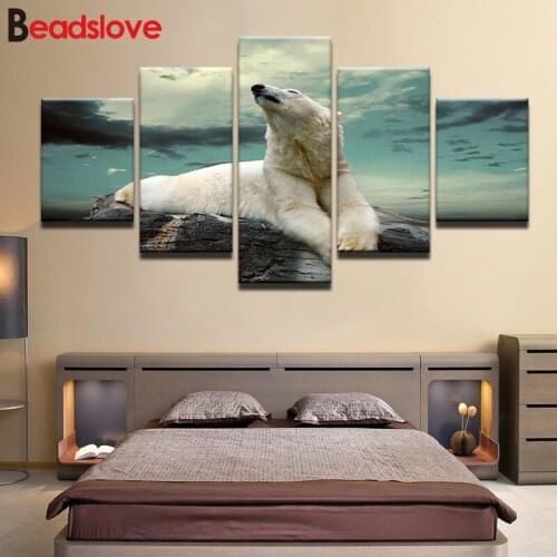 5d diy diamond painting White Polar Bear Full Square/Round Drills 5 Panel Abstract Full Diamond embroidery For Room Decor
