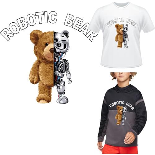 Big Patch Robot Bear Iron-On Patches For Clothing Cool Thermal Sticker Stripes On Clothes Iron On Transfer DIY Decal For Fabric
