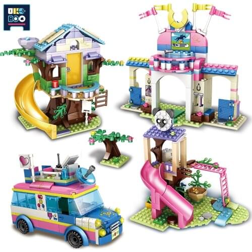 UKBOO 664PCS City Girls Theme Park Slide Building Blocks Friend Sea Side Holiday Tree House Touring Car Bricks Toys For Children