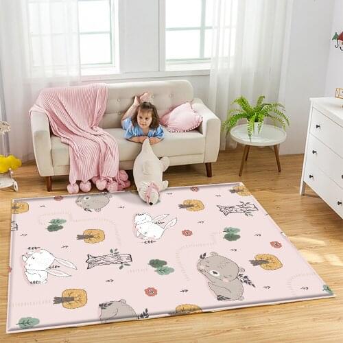 2021 Cute Animal Pattern Non-Slip Children Flannel Carpet Baby Carpet Baby Play Mat Children Comfortable Rectangle Carpet