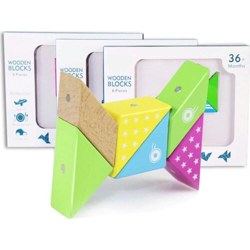 Baby Wooden Block Toy 6Pcs DIY Magnetic Building Block Toys for Developing intelligence Practical ability Toy for Children gifts
