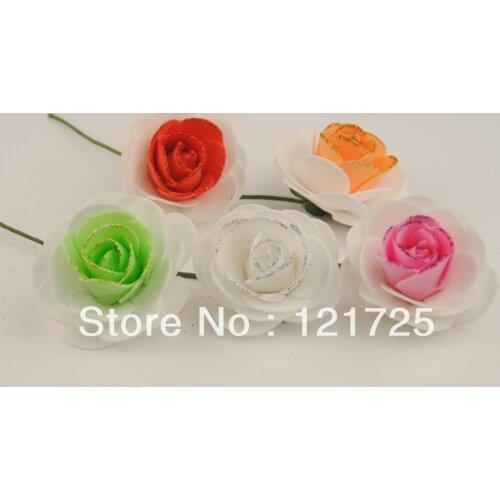 Double color Small Foam Rose Flowers with gold dust Hand Made Mini artificial Flower DIY Wedding Bouquet Scrapbooking Decor