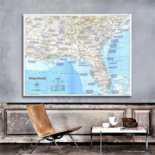 World Map 90*60cm The United States Deep South (1983) Map of The World Wall Sticker Home Decoration Poster Non Woven Paper