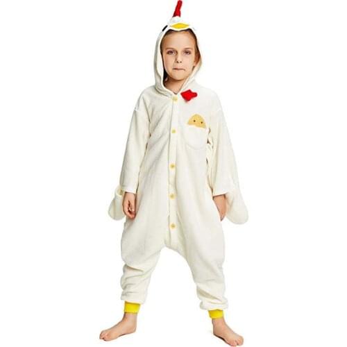 Kids White Rooster Cartoon Anime Onesie Pajamas Women Fleece Funny Jumpsuit Girl Cosplay Raccoon Kigurumi