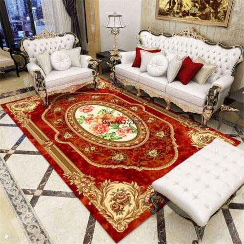 European Classic Style Red Plant Carpet Living Room Royal Palace Pattern Floor Mat