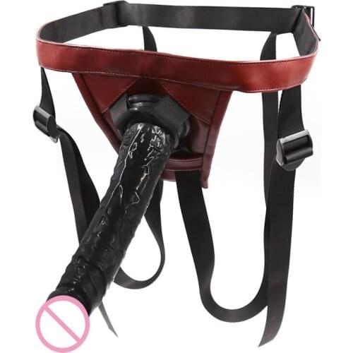 Lesbian couples sex toys leather female chastity belt waistline Leg circumference adjustable red chastity pants with dildo ring