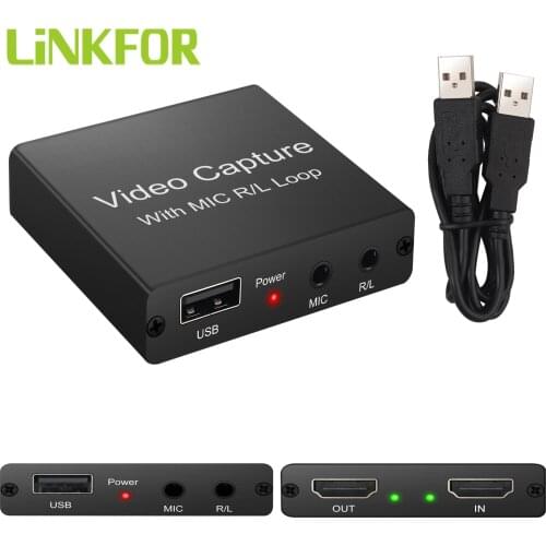 LiNKFOR 4K 1080P HDMI-compatible Game Capture Card USB 2.0 Live Video Recording Broadcasting Box With Loop-out Microphone Input