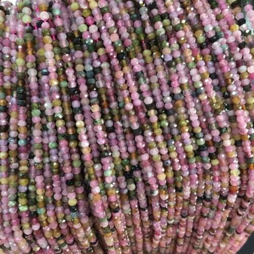 Small Faceted Beads Natural Stone Beads Section Round Shape Tourmaline Jewelry DIY Bracelet Necklace Accessories Size 2x3mm