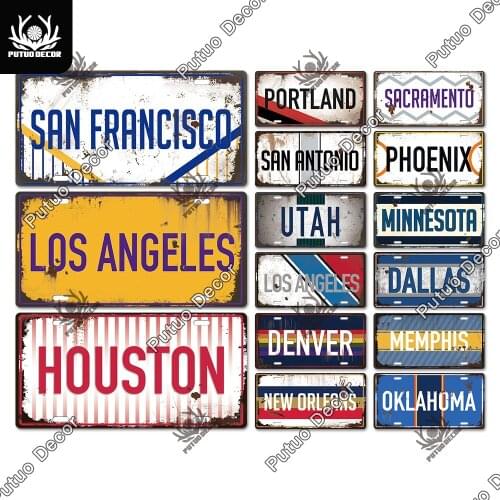 Putuo Decor American City Tin Sign Metal Sign Licenses Plate Decor Plaque Metal Vintage Bar Pub Man Cave Club Wall Decoration