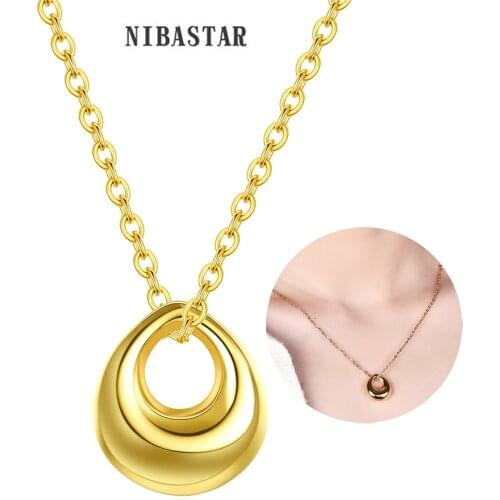 Minimalist Hollow Oval Pendant Necklace For Women Girl Stainless Steel Elegant Water Drop Chokers Party Jewelry Gifts