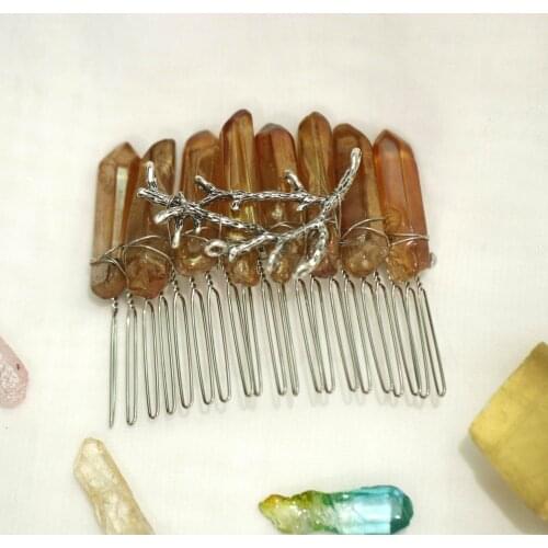 Natural Crystal Antlers Resin Hair Comb Jewelry Raw Crystal Headdress Wicca Accessories Quartz Headdress Gift