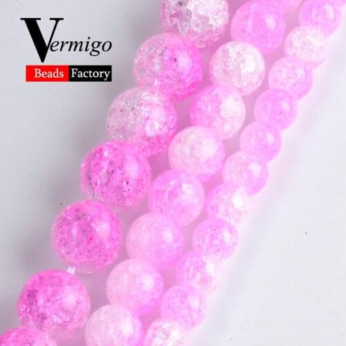 Natural Pink White Snow Cracked Crystal DIY Necklace Bracelet For Jewelry Making Wholesale Round Loose Spacer Beads 6mm-12mm 15"
