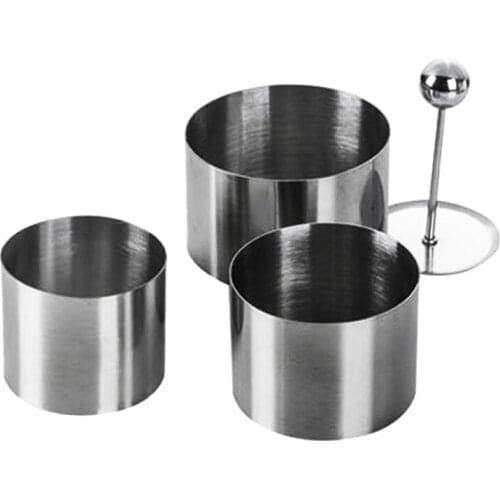 New 4PCS Stainless Steel Round Cold Dish Mold with Push Plate Kitchen Hotel Dish Tool Salad Plate Fried Rice Forming Mold
