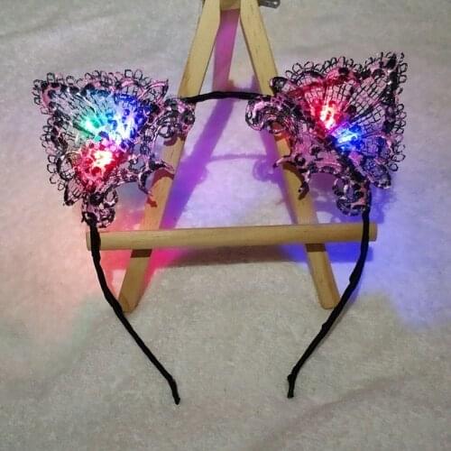 New Sexy Lace Cat Animal Ear LED Glowing Blinking Headband Women Girls Flashing Hairband Halloween Glow Party Supplies
