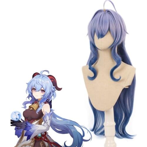 Ganyu Gradient Blue Long Wig Cosplay Costume Heat Resistant Synthetic Hair Game Genshin Impact Gan Yu Women Party Wigs