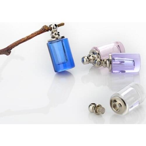 5pcs colorful Crystal pillar Vial Pendant miniature wishing bottles SCREW top perfume oil bottle Rice Charms diy jewelry pendant