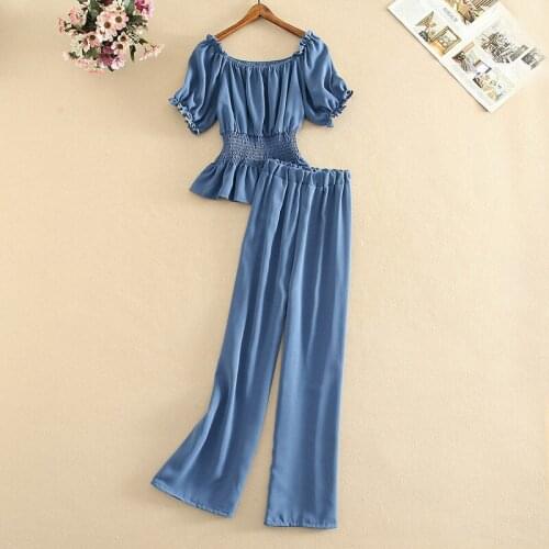Casual Suit Female Summer New Korean Style One-shoulder Top + Temperament Waist Nine-point Wide-leg Pants Two-piece Suit