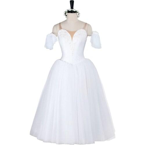 La Sylphide Romantic Ballet long Tutu Dress White With Wings Adult Girls Professional Ballet Long Tutu Fairy Theatrical costume