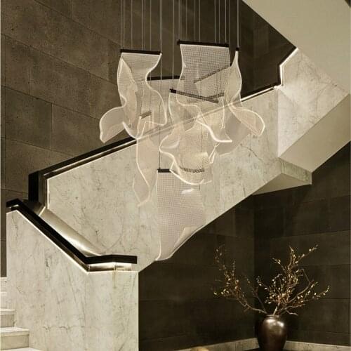 Light luxury living room dining room modern art lighting hotel copying staircase villa long hanging line large hanging lamp