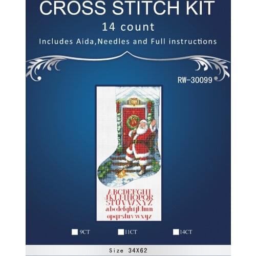 Christmas sock Santa Claus7 home Decor counted 14ct white canvas similar DMC Cross Stitch kits14ct needlework Set DIY embroidery