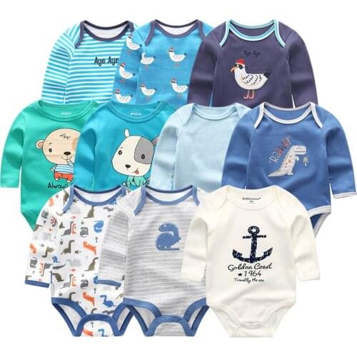 Cartoon Print Baby Boy Clothes Set 5Pcs/lot Long Sleeve Bodysuits for Newborn Boys Girls Unisex Infant Romper Suits Toddler Sets
