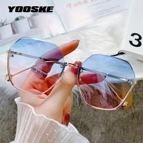 YOOSKE Oversized Rimless Sunglasses Women 2021 Brand Designer Sun Glasses Female Metal Fashion Blue Pink Sunglass Shades UV400