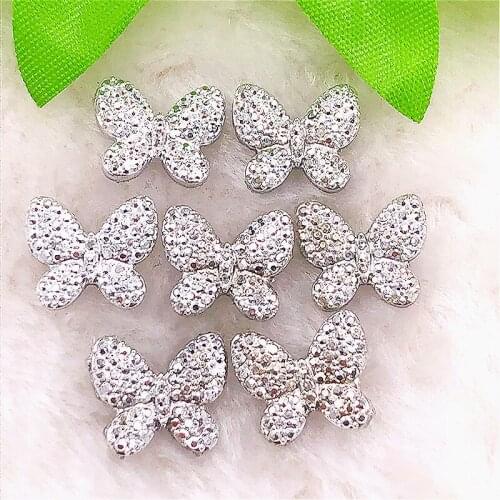 40PCS Resin 16mm Silver Butterfly Flower Flatback Rhinestone Scrapbook Crafts