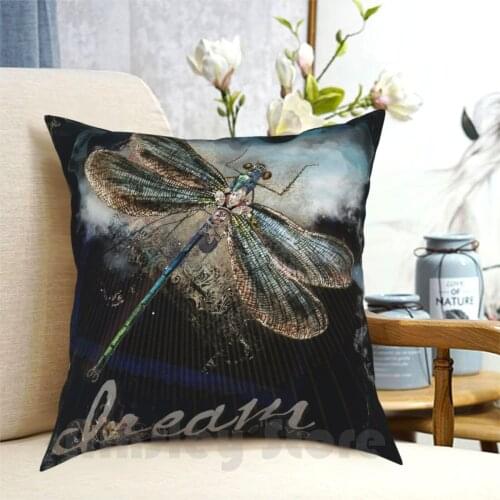 Dragonfly. Pillow Case Printed Home Soft Throw Pillow Dragonfly Dream Clouds Blue Black Animals