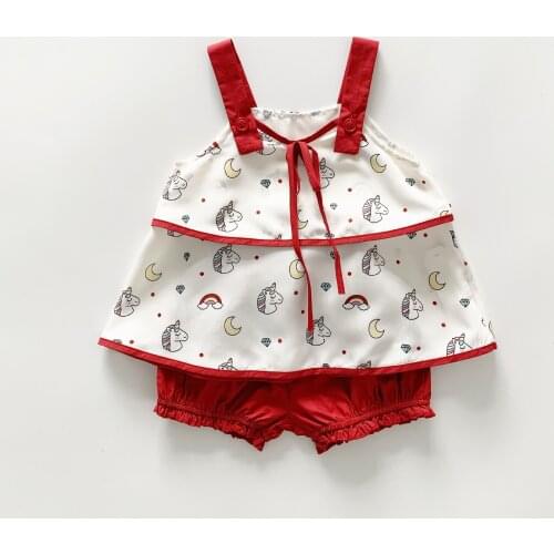 Tonytaobaby Summer New Girls' Childrens Wear Girls Suit Lovely Unicorn Pure Cotton Suit