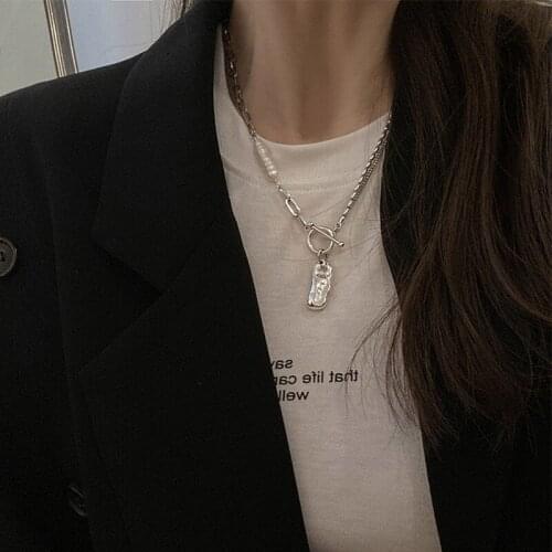 Vintage Irregular Natural Pearls Necklace Simple Fashion Punk Chain Choker Necklace Gold Plated Korean New Design Jewelry