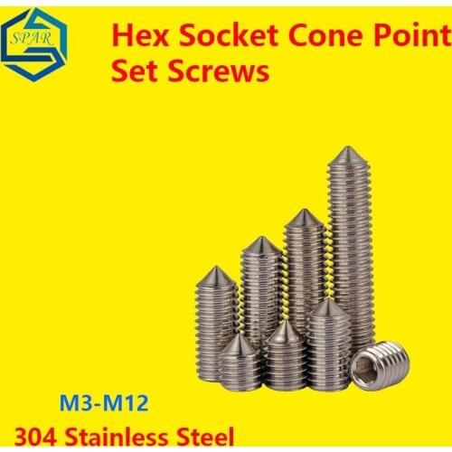Hex Socket Cone Point Set Screws Hex Socket Set Screws Grub Screw Cone Point Hexagon Hex Socket Set Screws 304 Stainless Steel