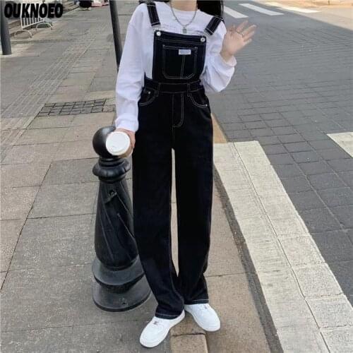 Womens Denim Jumpsuits Korean Preppy Style Loose Multiple Pockets Fashion Summer Woman Denim Overalls Wide Leg Straps Overalls