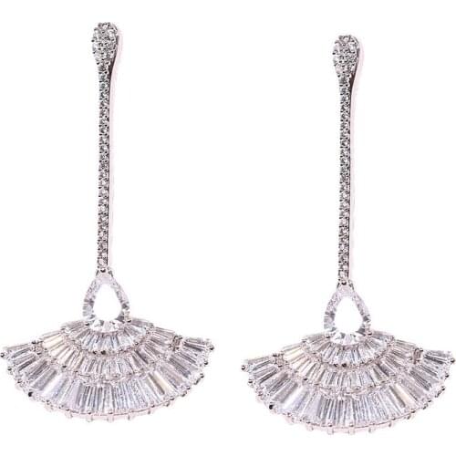 Women Copper +Zircon Fashion Women Earrings Zircon Fan Earring Charm Jewelry Earrings Unique Gift for Women Girls