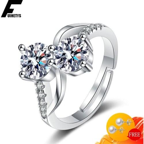 Bali Jelry Trendy 925 Silver Charm Rings Jewelry Double Shape Round AAA Zircon Gemstone Accessories for Women Wedding Engagement