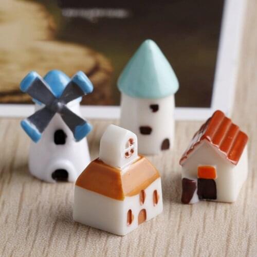 ZOCDOU 4 Pieces Holland House Room Building Windmill decoration Statue Mini Figurine Crafts Ornament Miniatures DIY Home Decor